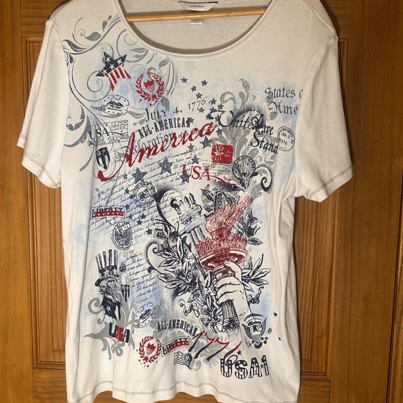 CJ Banks Tops - CJ Banks Patriotic Americana T- Shirt White/ Red/ Blue Sparkles & Rhinestones 1X